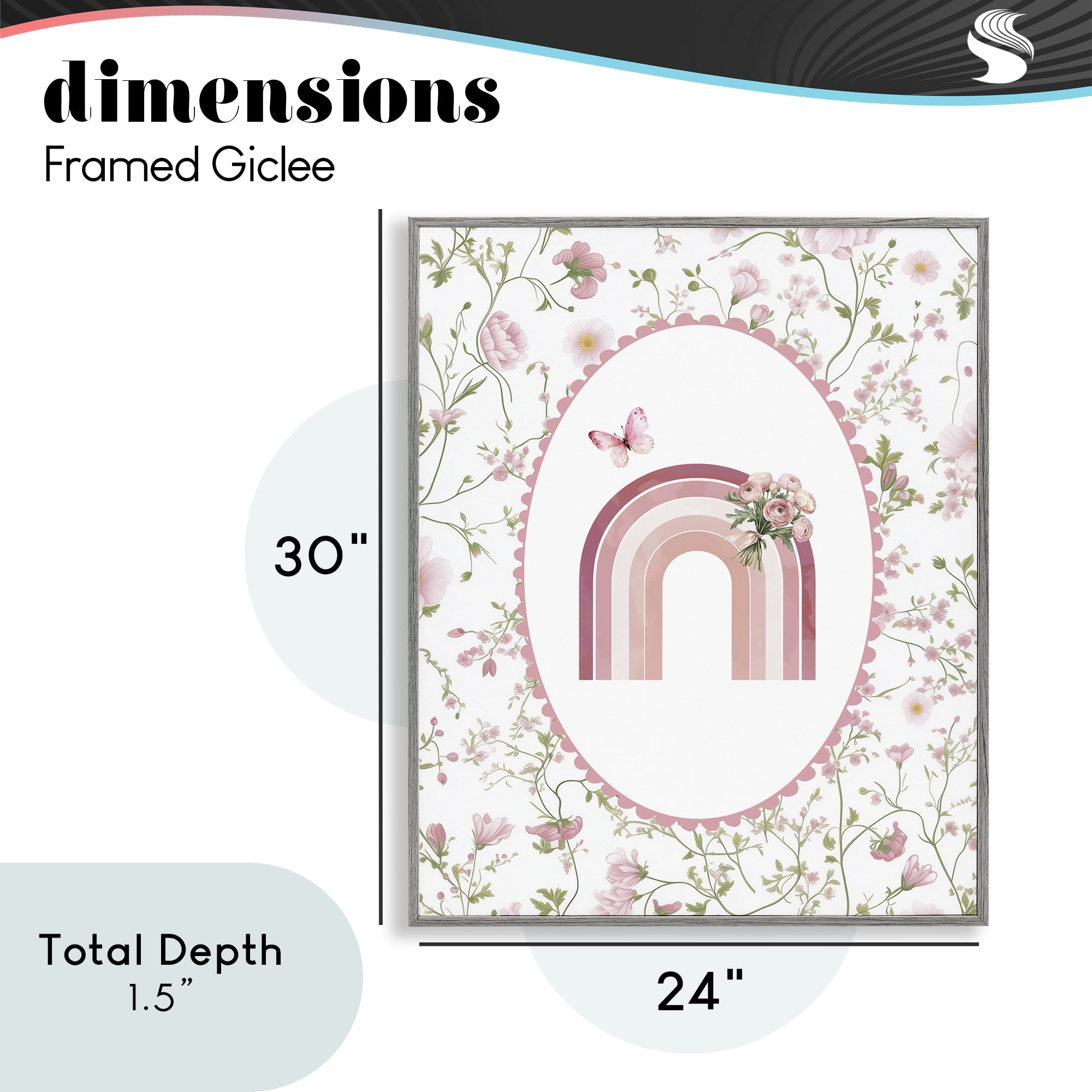 Delicate Florals & Rainbow Gray Framed Giclee Art, design by Christine Simpson Art