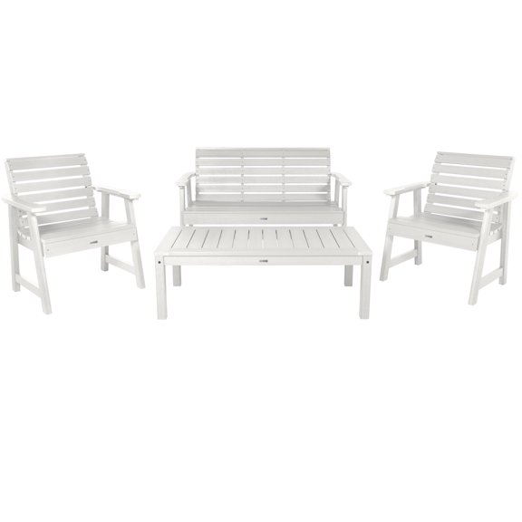 Highwood 4pc Weatherly Conversation Set - 4ft Bench, Two Garden Chairs and Conversation Table, Outdoor, Eco-friendly, Synthetic Wood