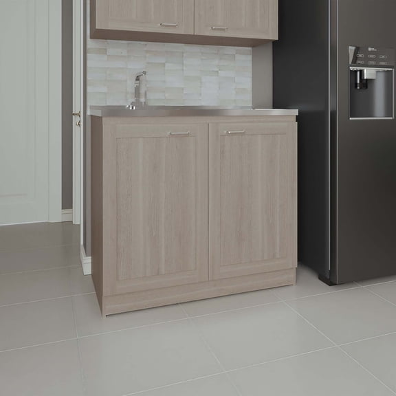 DEPOT E-SHOP Utility Sink Cabinet w/ 2 Doors & Shelves - White Oak Finish - Storage & Laundry Organization