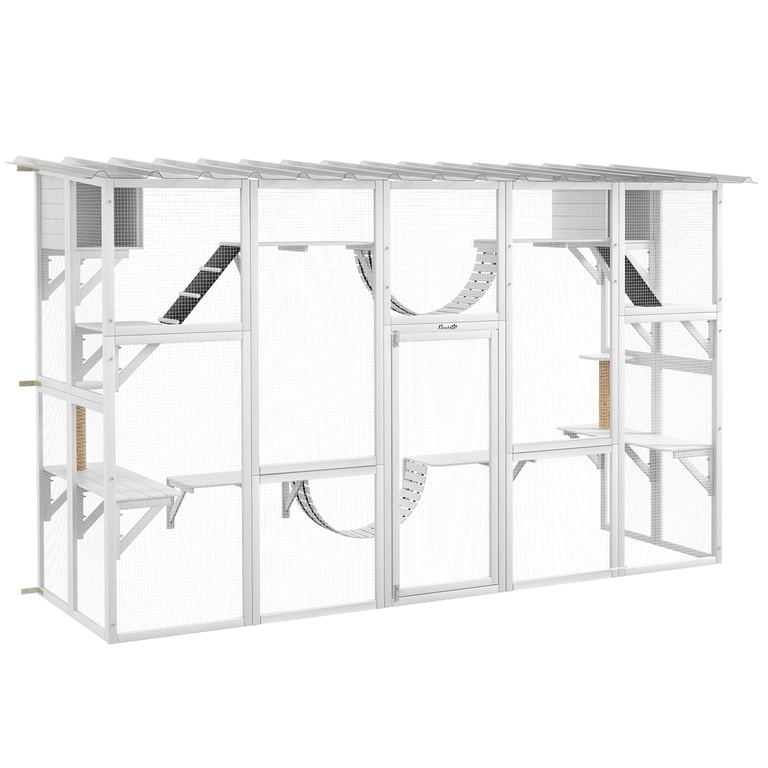 PawHut Outdoor Cat Enclosure, Wooden Weatherproof Catio for