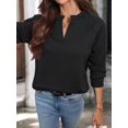 thumbnail image 6 of Women's V-Neck Textured Light Weight Long Sleeve Sweatshirt Casual Outfits Spring Fall Clothes Black S, 6 of 10