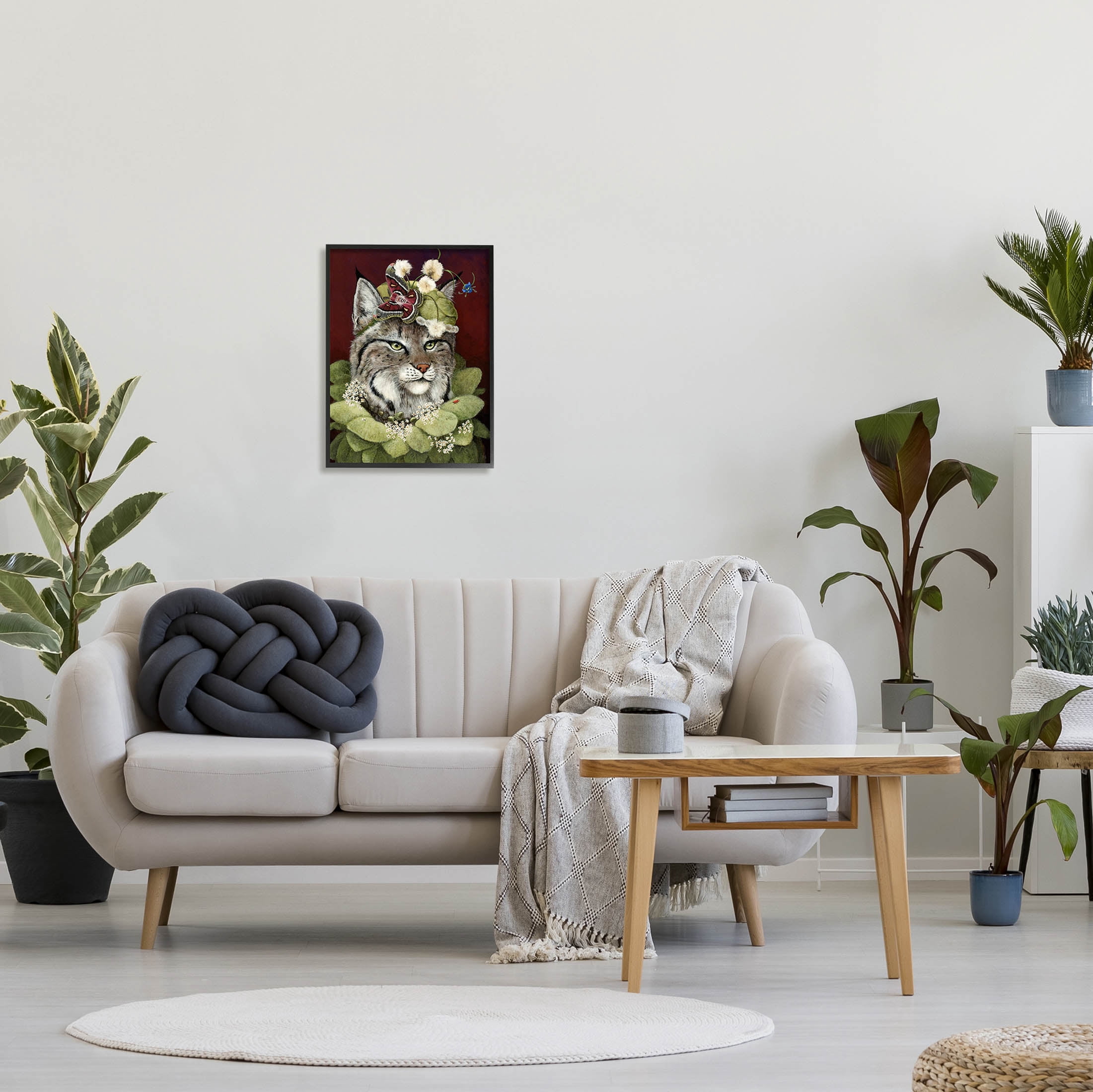 Stupell Industries Bobcat Wearing Leaf Outfit Painting Black Framed Art Print Wall Art, Design by Carolyn Schmitz