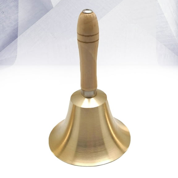 QIFULL Polished Brass Christmas Hand Bell with Wooden Handle for Party and Restaurant Use