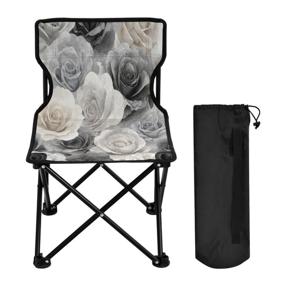600D Oxford Camping Chair Portable Foldable Chair Supports 220 lbs for Picnic, Fishing, Backpacking Ink Wash Style Roses