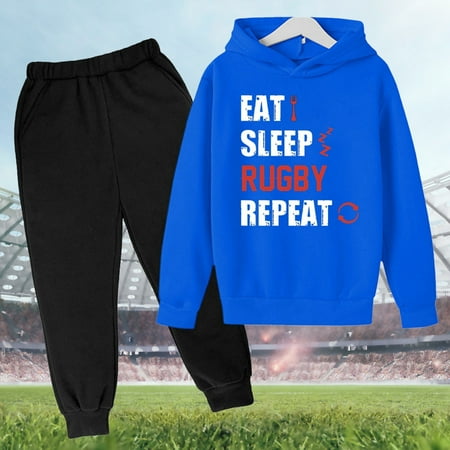 

Toddler Boys Outfit Sets Letter Printed Hoodie Pants Suit Casual Two Piece Fashion Trend Football Fans Sports Gift