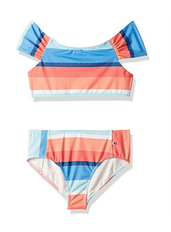 Lucky Brand Girls Two-Piece Swimsuit Set, Size Small (7), Blue, Orange, White