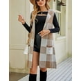 thumbnail image 2 of Chouyatou Women's Open Front Plaid Sweater Vest Notched Lapel Sleeveless Jacquard Knit Vest Jacket, 2 of 4
