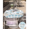 thumbnail image 5 of Fsddascl Coastal Summer Beach Outdoor Tablecloth - 54 Inch Round Dining Table Cover, Wood Grain Blue White Plaid Waterproof Outdoor Table Cloth with Umbrella Hole & Zipper for Picnic/Patio/Party, 5 of 7