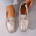 thumbnail image 2 of Abomasnow Womens Glitter PU Metal Horsebit Decor Slip‑On Square Toe Flat Loafer Shoes for Wedding Party, 2 of 9