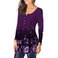 thumbnail image 3 of Heliisoer Womens Fashion Round Neck Printed Buttons Long Sleeve Asymmetric Hem, 3 of 9