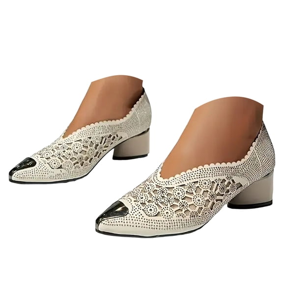 Dakaela Women's Dress Shoes Breathable Cutout Slip on Loafers Pointy Toe Business Work Walking Pumps