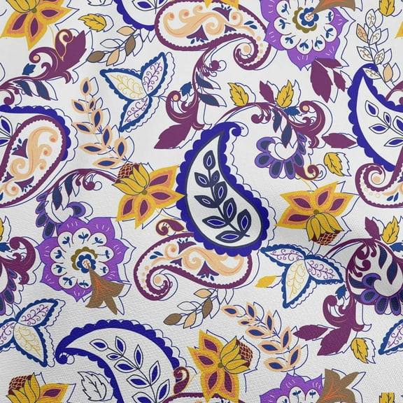 oneOone Cotton Silk Purple Fabric Asian Paisley Floral Sewing Material Print Fabric By The Yard 42 Inch Wide