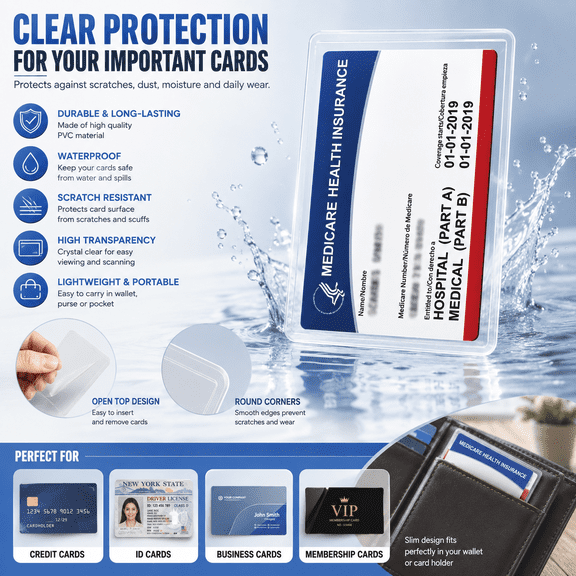 Durable PVC Credit Card Skin & Protector Sleeves, Waterproof Credit Card Holder Covers for Business Cards, ID Cards, Social Security Cards