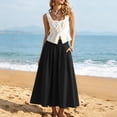 thumbnail image 5 of Summer Skirt for Women with Pockets Boho Style High Waisted Midi Skirt Flowy A-Line Skirt, 5 of 5