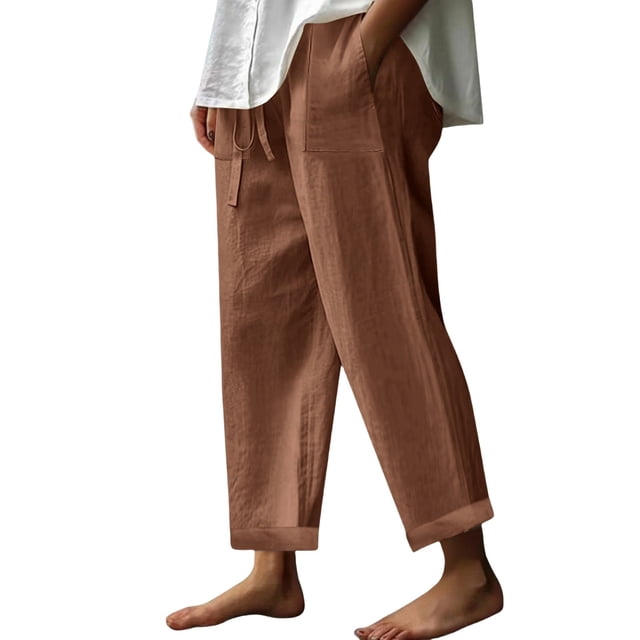 Yubnlvae 2025 Japanese Drape Pants - Wide Leg Cotton-Linen Trousers (Spring/Autumn Elastic Waist, Lazy Chic) Brown M