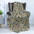 thumbnail image 4 of Turkish Pattern Soft Flannel Fleece Throw Blanket, Flowers in and Traditional Style, Cozy Plush for Indoor and Outdoor Use, 60" x 80", Earth Yellow Slate Blue, by Ambesonne, 4 of 5