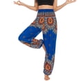 thumbnail image 3 of SWSMCLT Women's Boho Yoga Pant Smocked Waist Hippie Bohemian Thai Indian Pants with Pocket Cinched Bottom Elastic Waist High Waisted Floral Sunflower Printed Blue One Size, 3 of 5