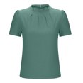thumbnail image 6 of Hot days, bold styles Olyvenn Women's Summer Boho Shirt Top Ruffle Short Sleeve Frill Trim Mock Neck Floral Solid 2025 Casual Blouses Shirts Tops Army Green M, 6 of 7