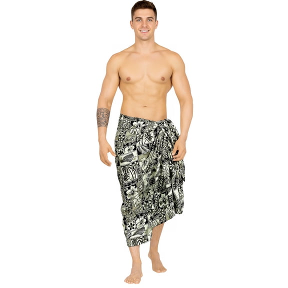 HAPPY BAY Men's Pareo Standard Surfing Sarong Full Beach Wrap One Size Ebony, Tropical Summer Vacation Aloha