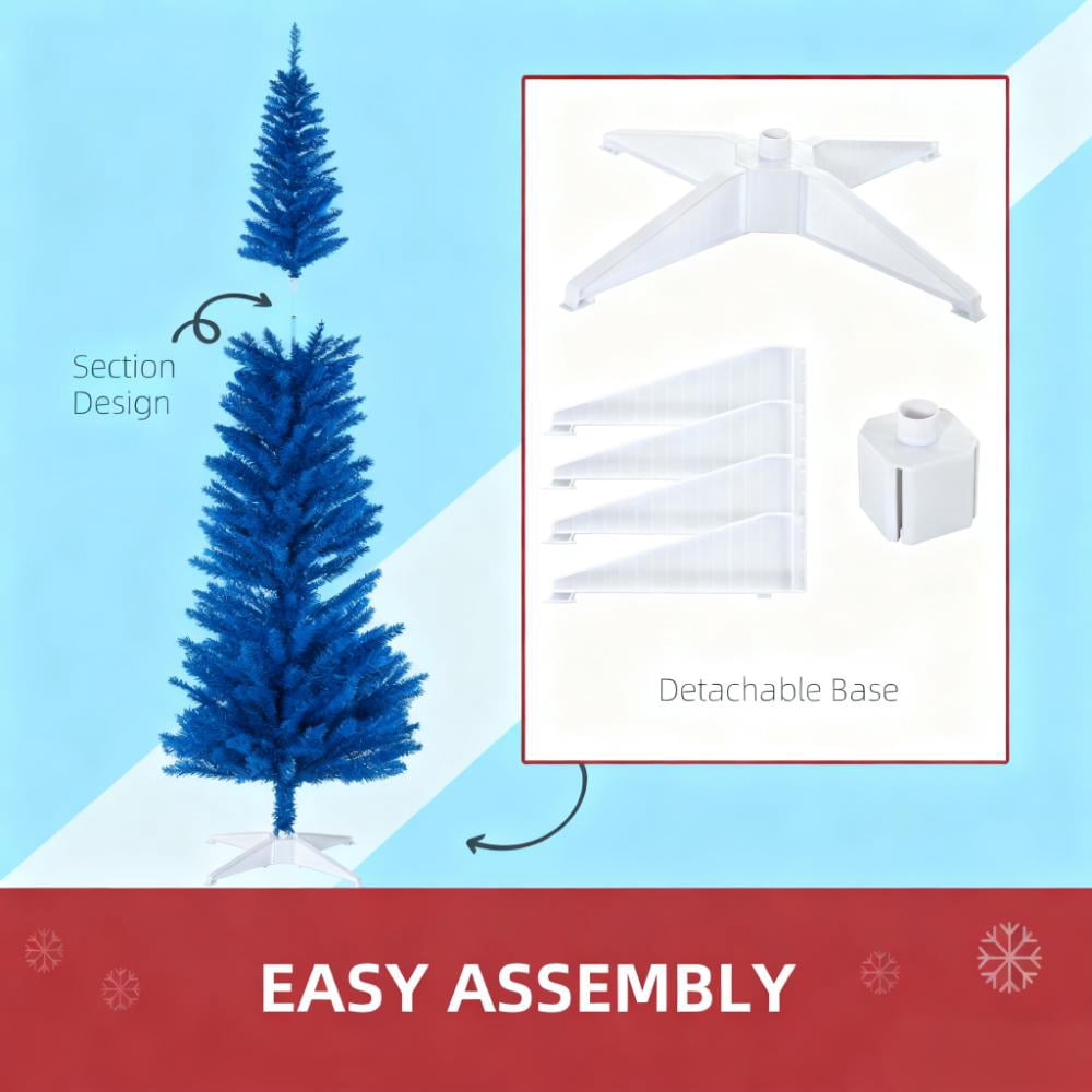 6ft Unlit Blue Pencil Christmas Tree 390 Tips Easy Assembly Plastic Base Small Space Holiday Decor