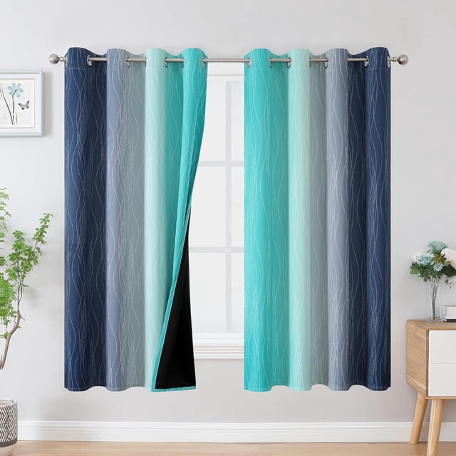 Cortinas Estelar Textiler, 132 x 160 cm, azul marino y verde azulado opacas