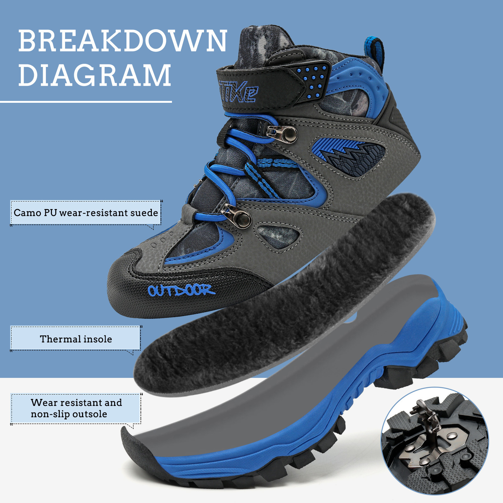 FANGFIUP Boys Snow Boots Winter Waterproof Antiskid Boots Hiking Outdoor Shoes Booties for Unisex Kids (Little Kid/Big Kid)