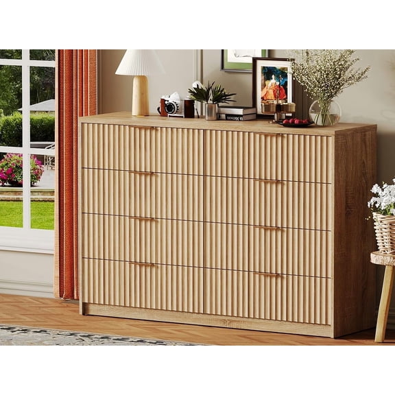 Fluted Bedroom Dresser, Wide Chest of Drawers for Closet and Bedroom Storage, 8 Drawer