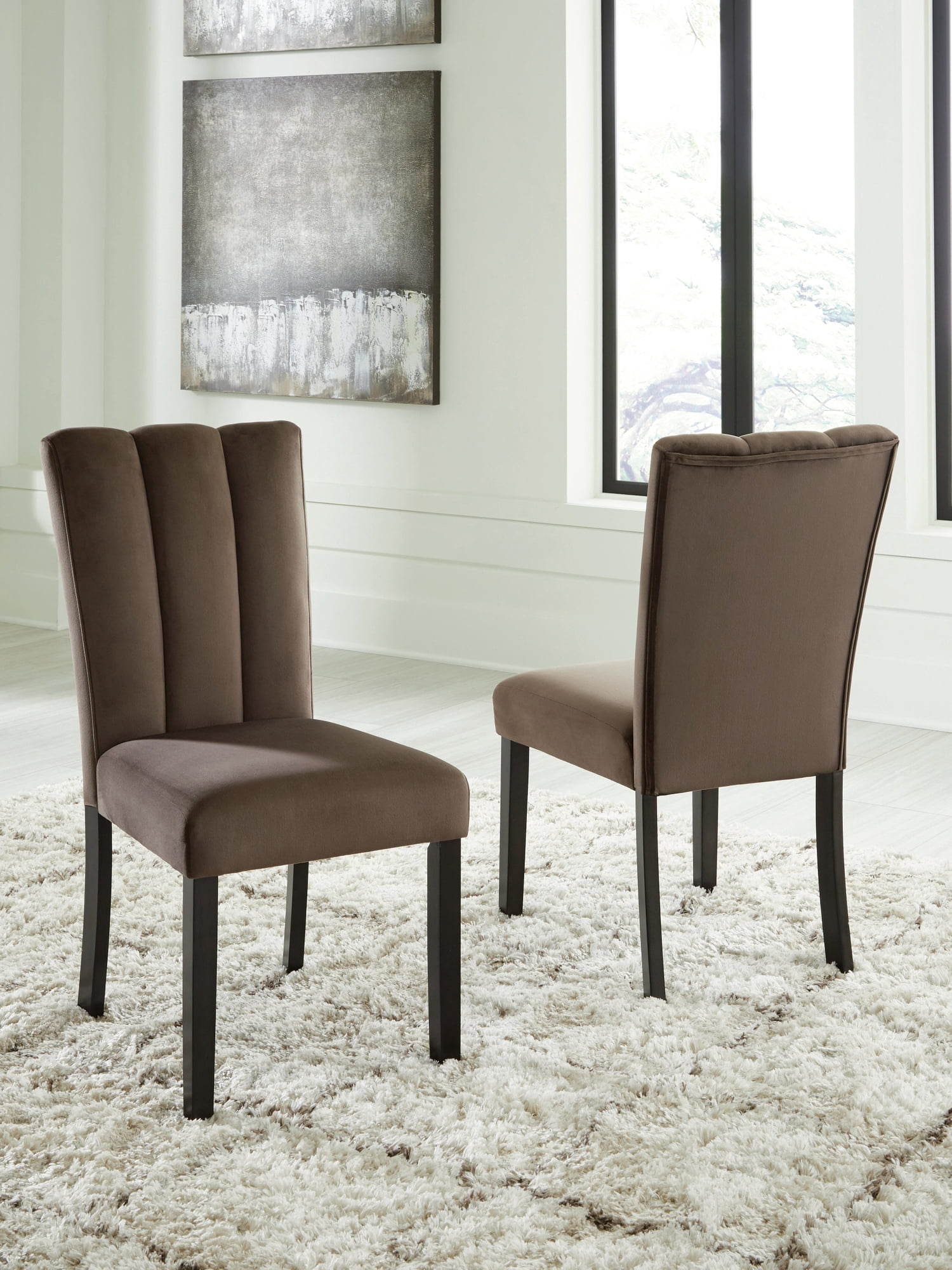 Signature Design by Ashley Zendalia Dining Chairs | Elegant Channel-Stitched Velvet Side Chairs | Set of 2, Mocha Brown