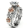 thumbnail image 1 of Rings Set Engagement White Women Rose Wedding Silver Floral Gold Filled Rings 2PCS, 1 of 2