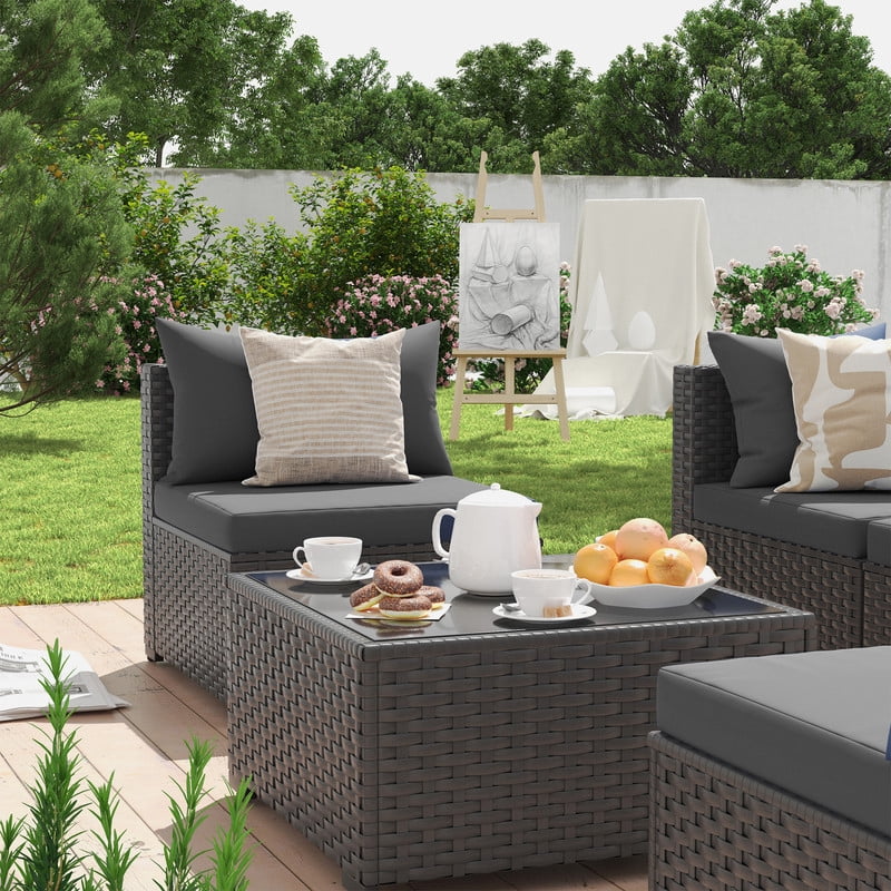 ELPOSUN 5 Pieces Patio Furniture Set, Outdoor Furniture Sectional Rattan Sofa for Backyard Garden (Dark Grey)