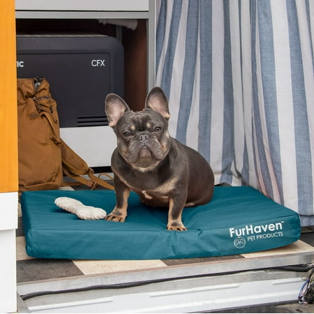 UPC: 0842229120752 | FurHaven Pet Products Oxford Indoor/Outdoor Deluxe Cooling Gel Top Pet Bed for Dogs & Cats – Deep Lagoon Medium