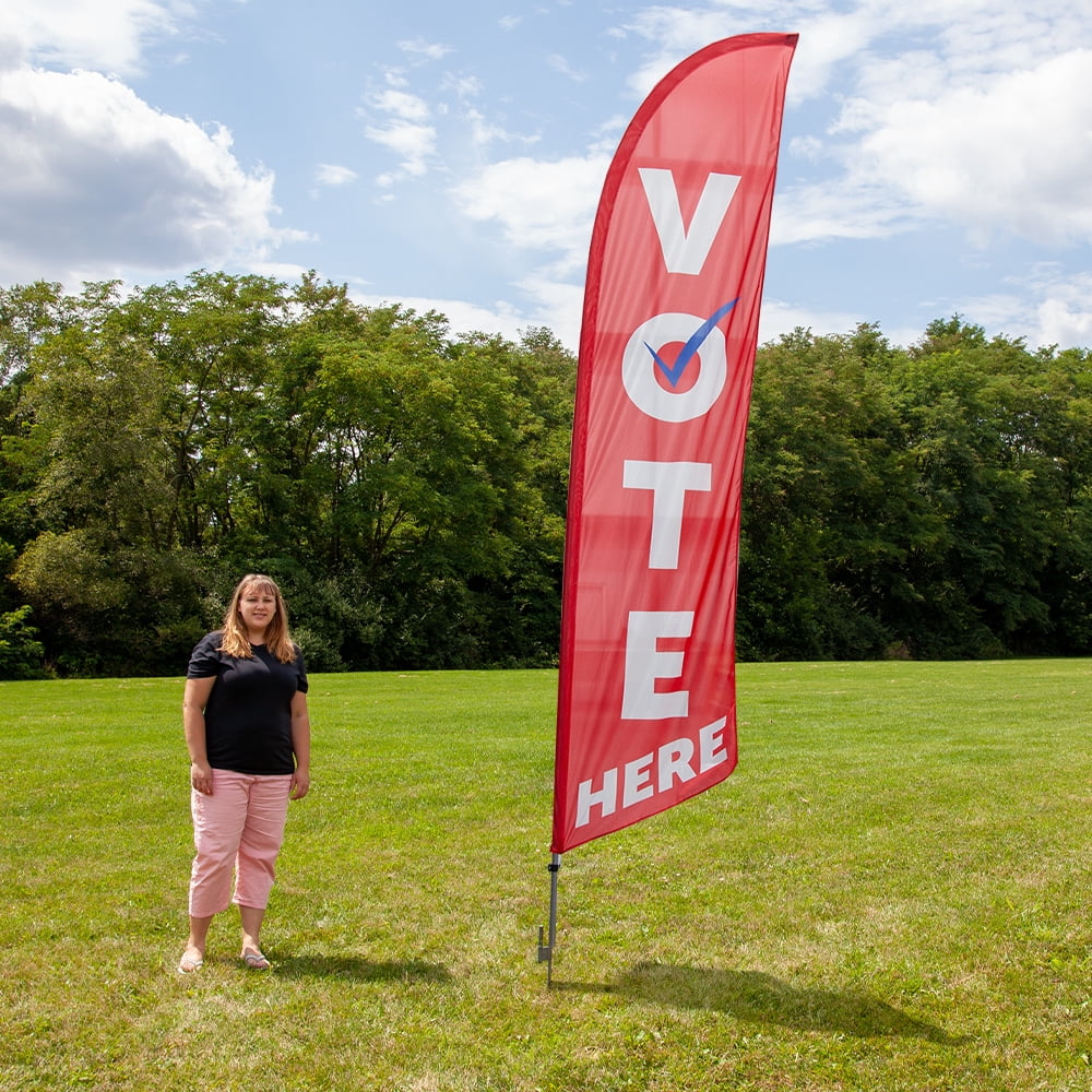 Vispronet Vote Here Feather Flag Kit, 13.5ft Red Vote Flag with Pole Set, Ground Stake