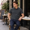 thumbnail image 5 of AZoiNM Men's Relaxed Fit Short Sleeve Polo Shirt, Casual Solid Performance Golf Polo with Seam Details, 5 of 12