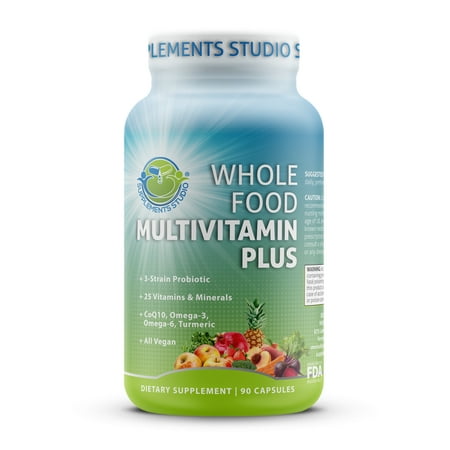 Whole Food Multivitamin Plus - Vegan - Daily Multivitamin for Men and Women with Organic Fruits and Vegetables, B-Complex, Probiotics, Enzymes, CoQ10, (Best Organic Whole Food Vitamins)