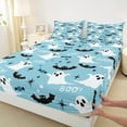 thumbnail image 3 of Manfei Halloween Bed Sheets Set King Size for Teens, Blue Bed Sheets King, Kawaii Ghost Bat Bedding King Size, Breathable Bedroom Decorative, 4pcs, 3 of 7