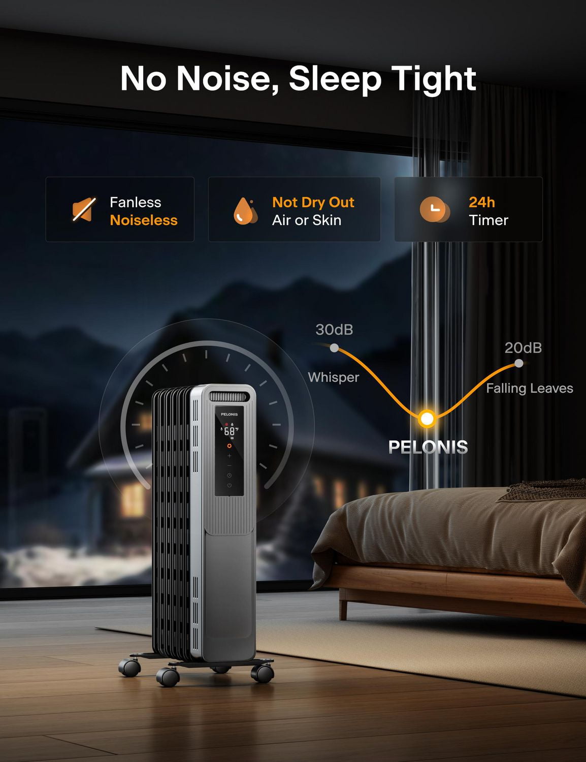 Radiateur à huile électrique Pelonis 1500 W à 3 réglages Gris