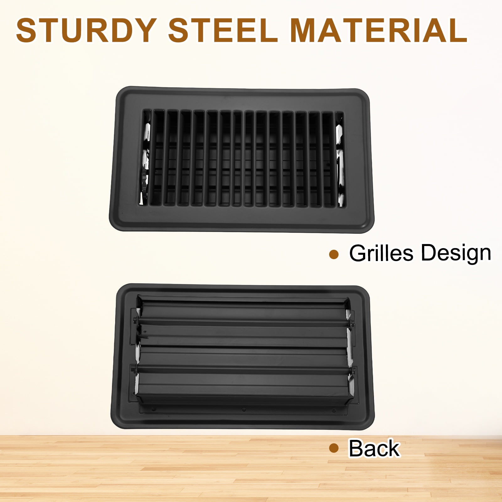 4x8 Inch Floor Vent Covers, Floor Registers Metal Walkable Air Vent Covers Easy Adjustable Air Supply Lever, Black 6 Pcs