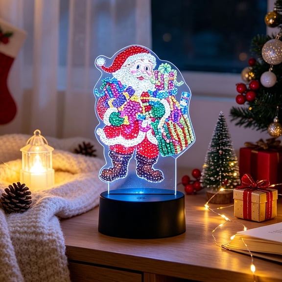 DIY LED Snowman Rhinestone Art Kit - Tabletop Holiday Decor Lamp - Christmas Family Activity(A)