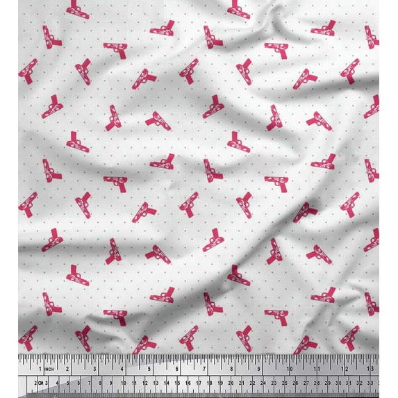 Soimoi Rayon Crepe Fabric Dot & Weapon Printed Craft Fabric by the Yard 46 Inch Wide