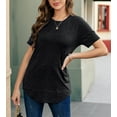 thumbnail image 3 of SWQZVT Women Top Loose Casual Black Blouse Women's High Low Tunics Short Sleeve T Shirts Summer Fashion Tops Size XL, 3 of 5