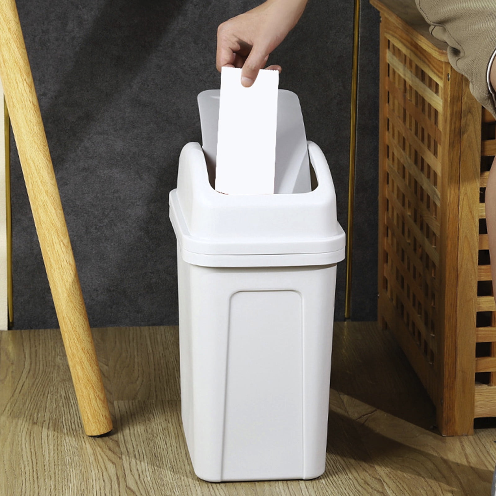 Winter Poetry Upgrade Swing Top Lid Trash Can, 4.5 Gallon Step-On Kitchen Bathroom Garbage Bin, Hands-Free Automatic Open/Close Wastebasket for Home office(White)