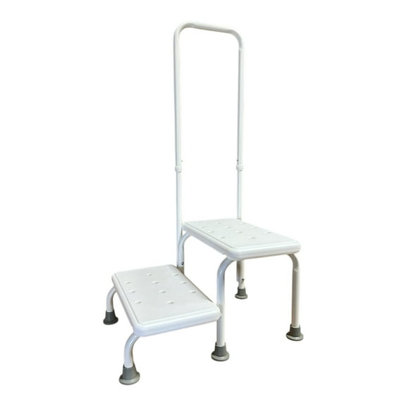 Double Step Stool with Handrail Heavy Duty 2 Steps Non Slip Bath Bedroom Seniors