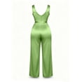 thumbnail image 7 of Elegant Satin Wide Leg Jumpsuit, Sleeveless With Dramatic Neckline, Cocktail Party One-Piece For Evening & Wedding Guest Green XL, 7 of 7