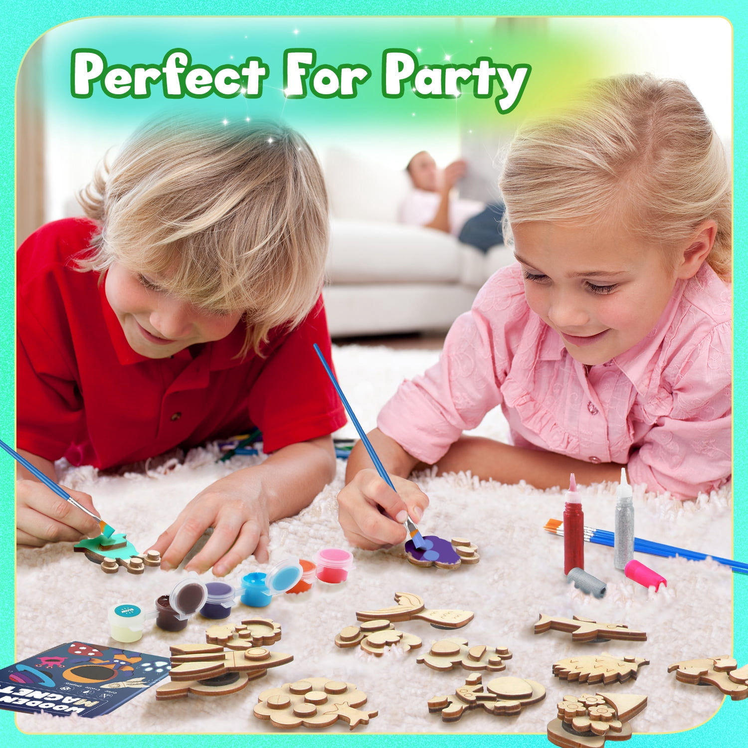 Piano Potato 40-Piece Kids Wooden Magnet Painting Kit – DIY Arts & Crafts Set with Glow-in-the-Dark Paints, Best Creative Gift for Boys & Girls Ages 6-12