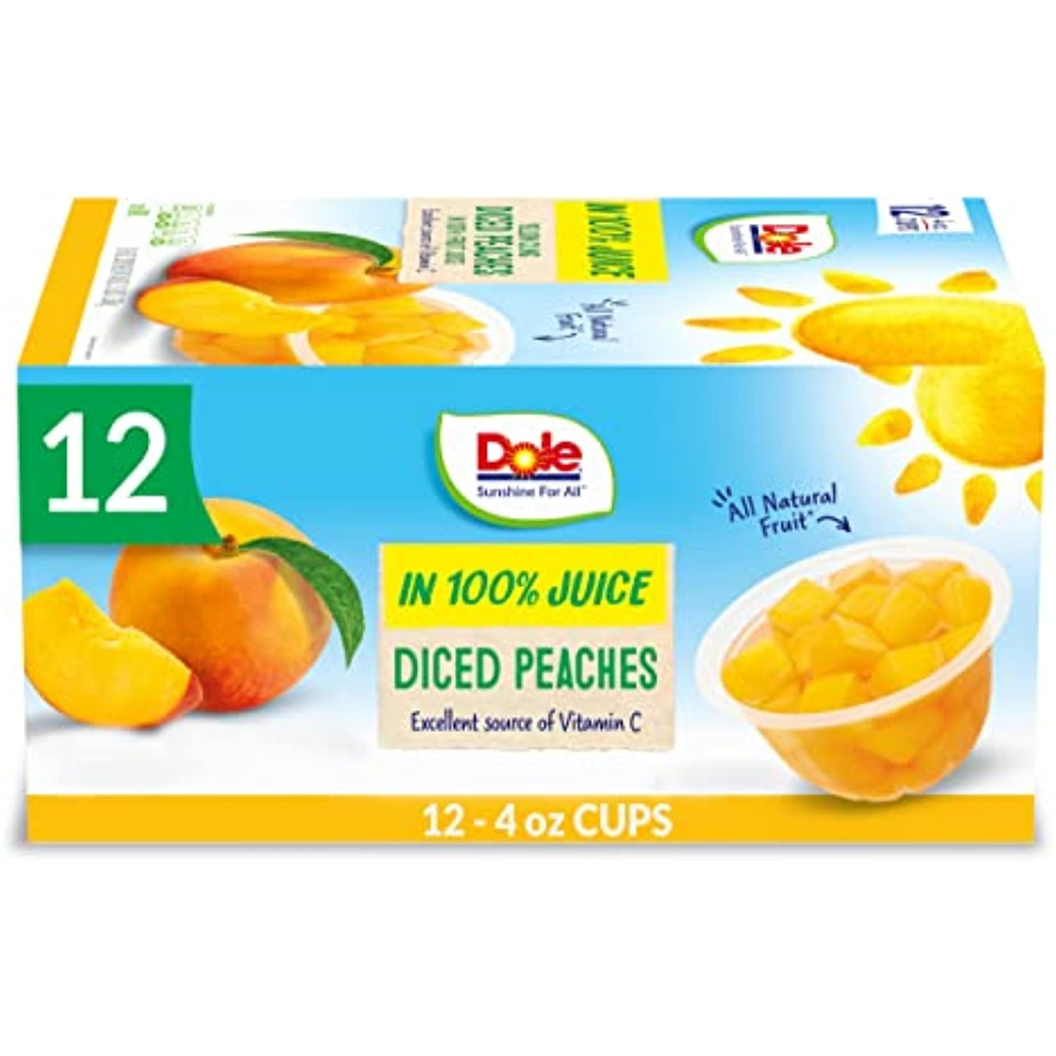 Dole Fruit Bowls Diced Peaches In 100 Juice, Gluten Free Healthy Snack