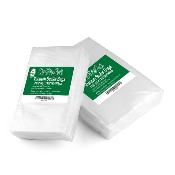 O2frepak 100 Count Vacuum Sealer Bags 50 of Each Size 50 Quart 8"X12"and 50 Gallon11"X16" for Food, BPA Free Sous Vide Seal a Meal Commercial Grade Vacuum Seal PreCut C