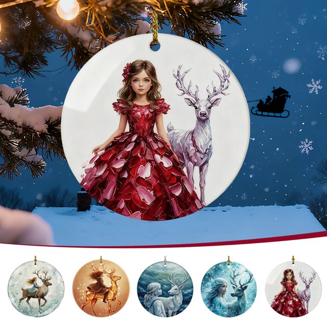 Adorno Navideño de Valentía | Niña Montando Un Reno | Adorno para Árbol de Navidad | Incluye Etiqueta Decorativa