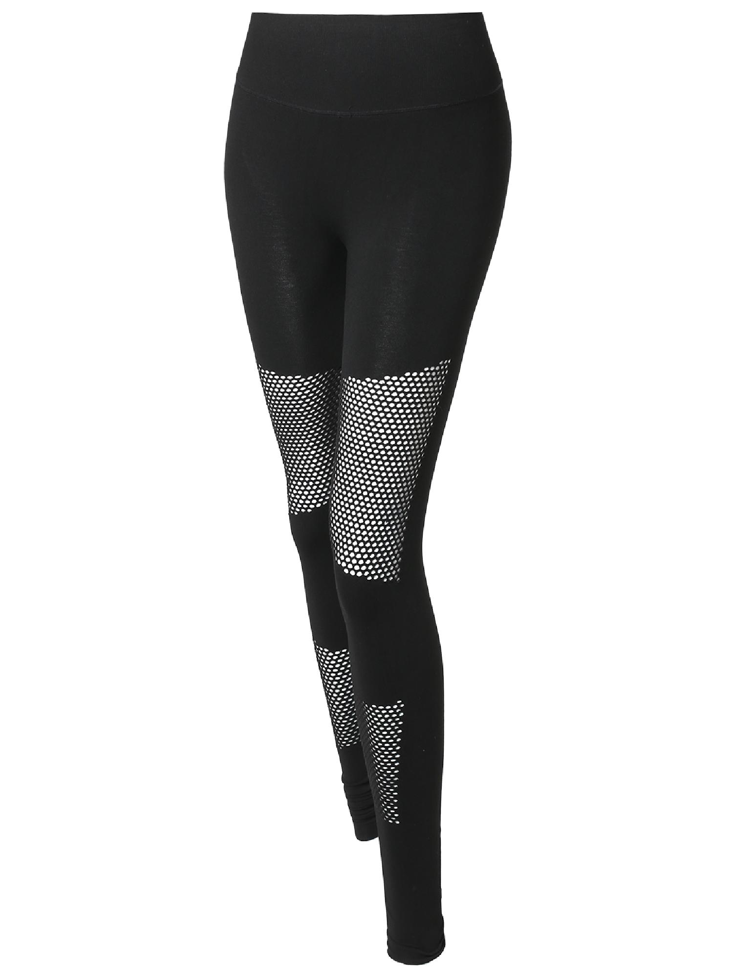 FashionOutfit Women's Solid High Waist Front Mesh Detail Leggings