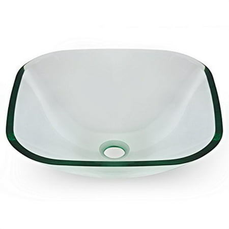 Miligora C Modern Glass Vessel Sink Above Counter Bathroom Vanity Basin Bowl Square Clear