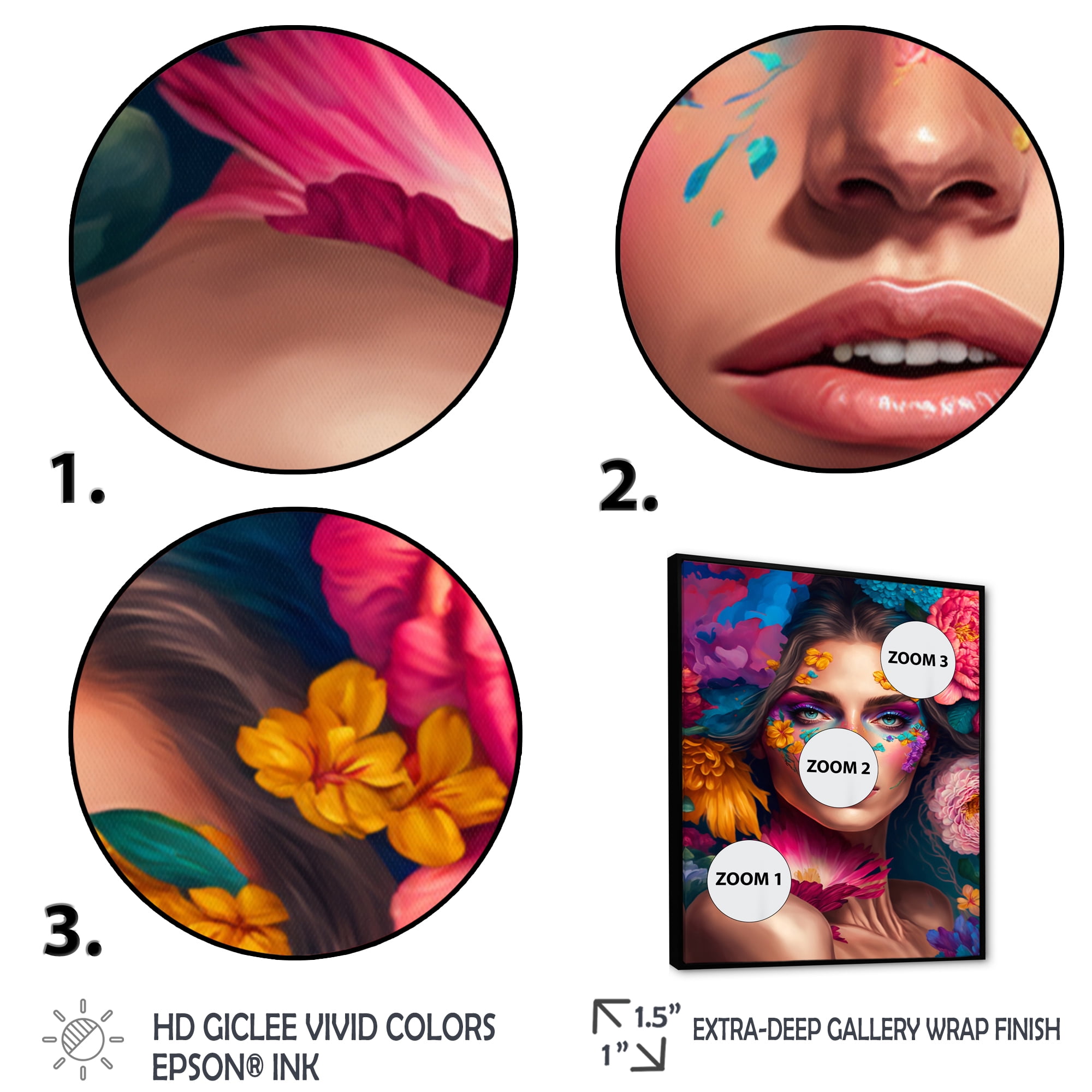 Designart Floral Sensual Woman Portrait IV Floating Frame Wall Art